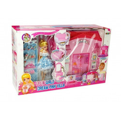 Kihajtható babaház Szőke baba kiegészítőkkel Konyha WC Hálószoba bőröndben