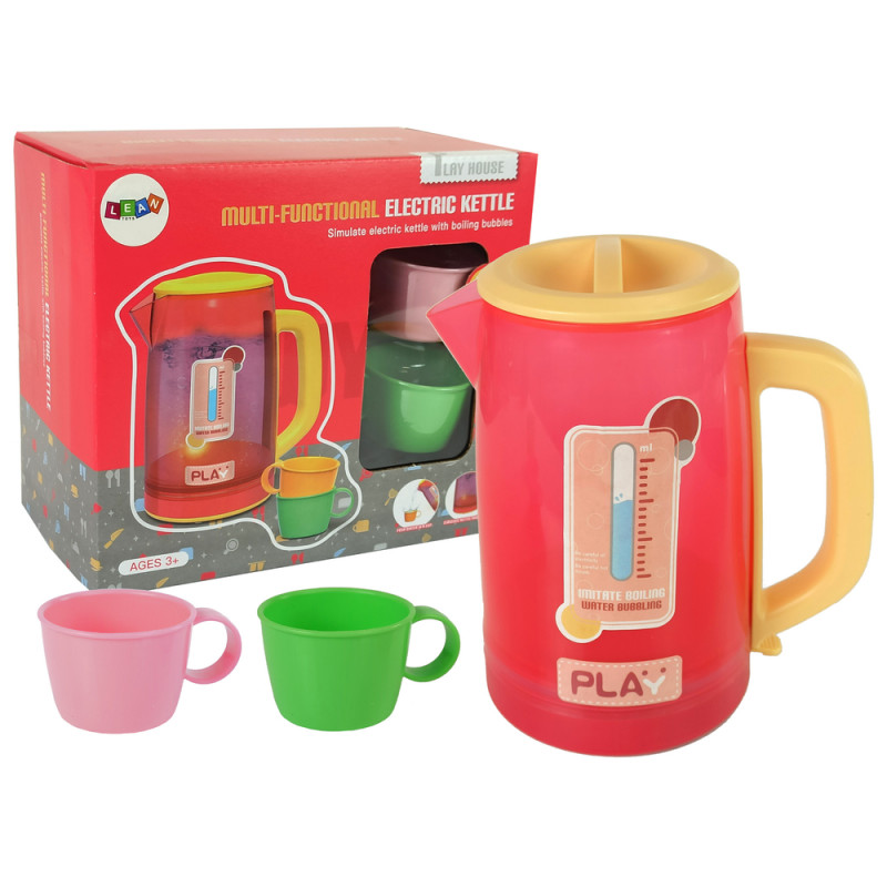 Elektrischer rosa Wasserkocher, der Wassegeräusche spielt