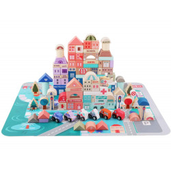 Fából készült blokkok városi betűk puzzle 115 darabos készlete
