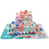 Fából készült blokkok városi betűk puzzle 115 darabos készlete