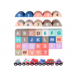 Fából készült blokkok városi betűk puzzle 115 darabos készlete