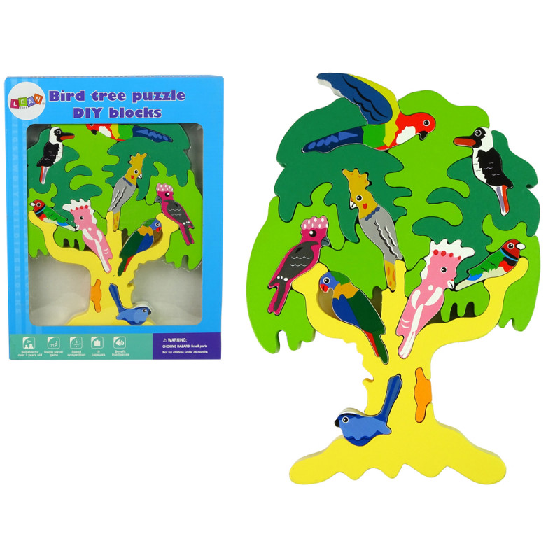 Fából készült fa madarak papagájok DIY fa puzzle blokkok