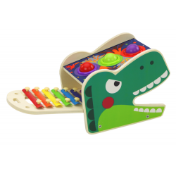Dinoszaurusz cintányérkalapács 2 az 1-ben fából készült piros