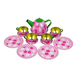 Fém virágos teáskészlet rózsaszín