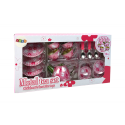 Fém virágos teáskészlet rózsaszín