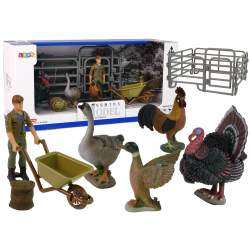 Nagy haszonállatok figura szett Farmer talicskával és tanyás udvarral 11 db
