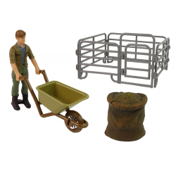 Nagy haszonállatok figura szett Farmer talicskával és tanyás udvarral 11 db