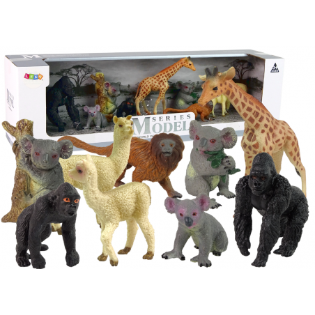 Állítsa be a figurák Afrika vadon élő állatok koala gorilla láma zsiráf
