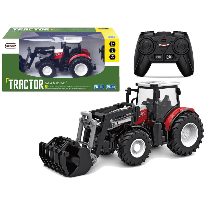 Piros távirányítós traktor 2.4G mozgó vödör 1:24