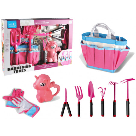 Kerti készlet Táska Szerszámok Kesztyű Gereblyék Pink Unicorn