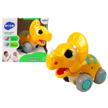 Dinoszaurusz a kerekeken sárga triceratops figura