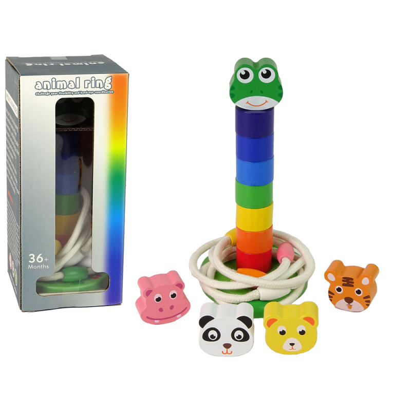 Fából készült piramis oktatási karakterlánc puzzle állatok