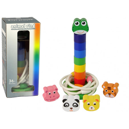 Fából készült piramis oktatási karakterlánc puzzle állatok