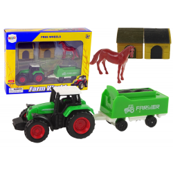 Farm Set Traktor Utánfutó Ló 1:64