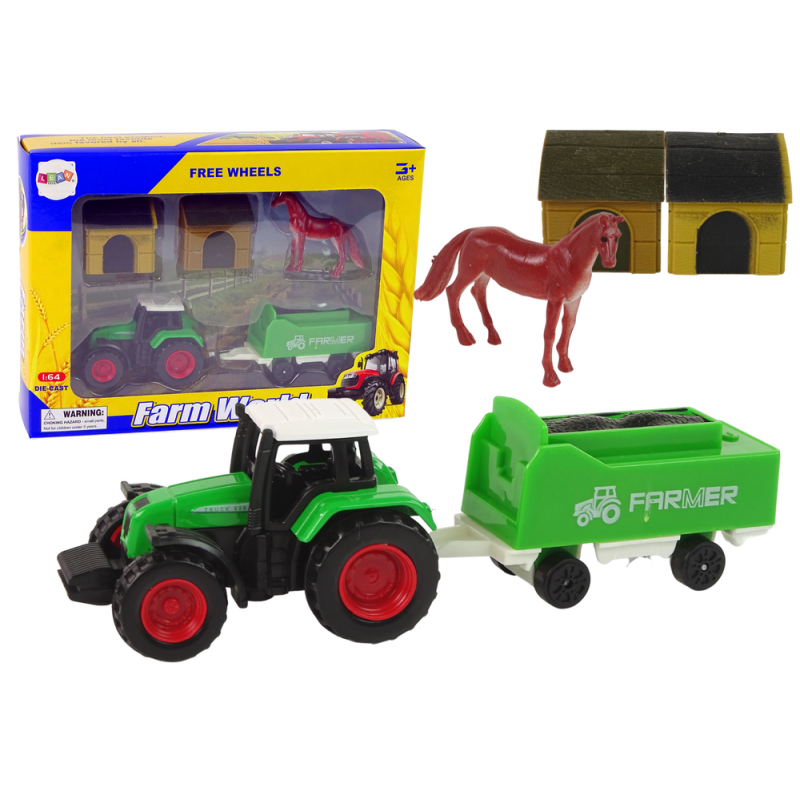 Farm Set Traktor Utánfutó Ló 1:64