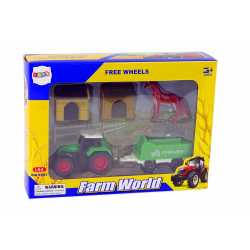 Farm Set Traktor Utánfutó Ló 1:64