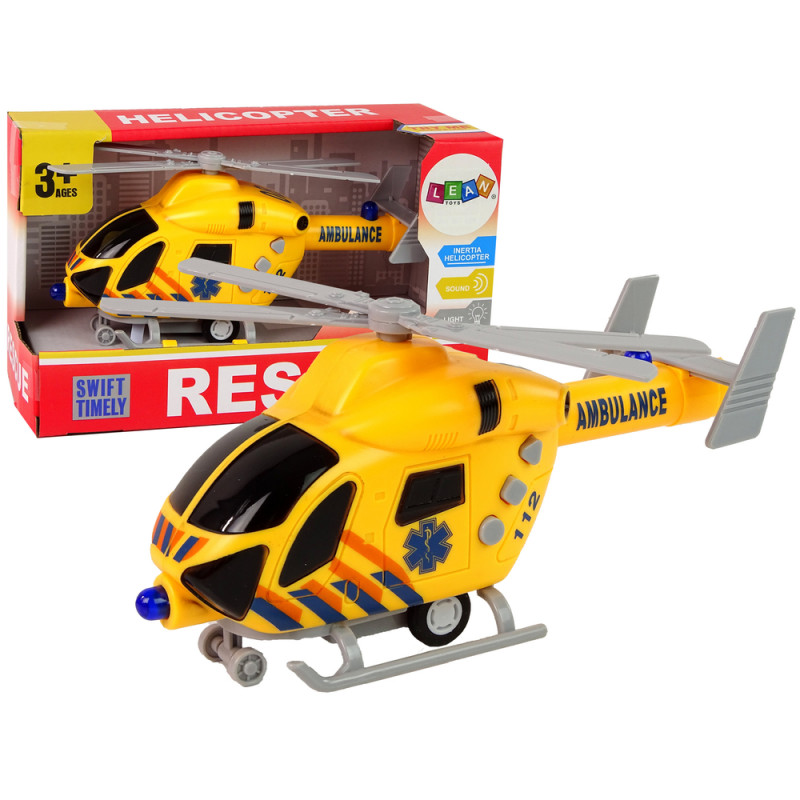 Mentőhelikopter sárga hangfényű propellerek
