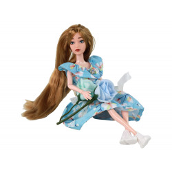 Gyermek baba Emily Spring hosszú hajú kék virágos ruha