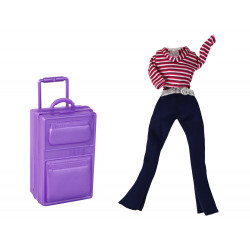 Állítsa be a babát álruhával, bőrönddel, pénztárcával, kalanddal