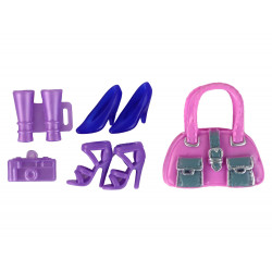 Állítsa be a babát álruhával, bőrönddel, pénztárcával, kalanddal