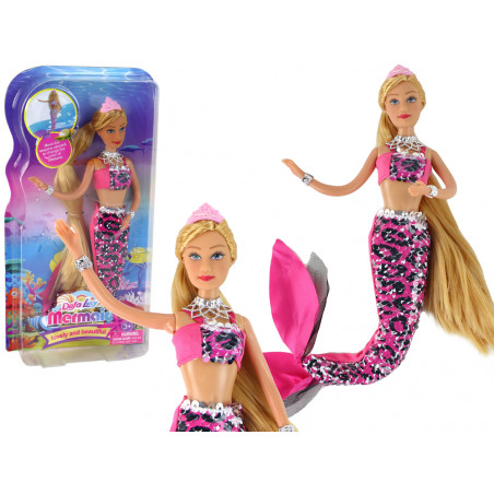 Mermaid Doll Pink Hosszú Szőke Haj Mermaid Tail Flitterek