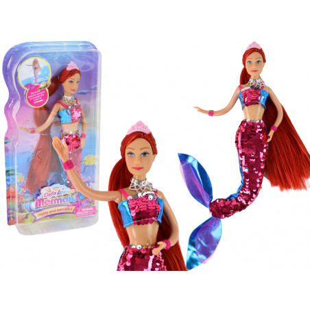 Mermaid Doll Burgundy Hosszú haj Mermaid Tail flitterek