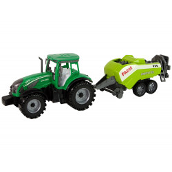 Zöld mezőgazdasági traktor, vetőgép, dörzshajtás