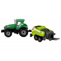 Zöld mezőgazdasági traktor, vetőgép, dörzshajtás