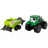 Zöld mezőgazdasági traktor, vetőgép, dörzshajtás