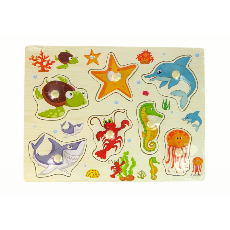 Fából készült oktatási puzzle tengeri állatok 7El.