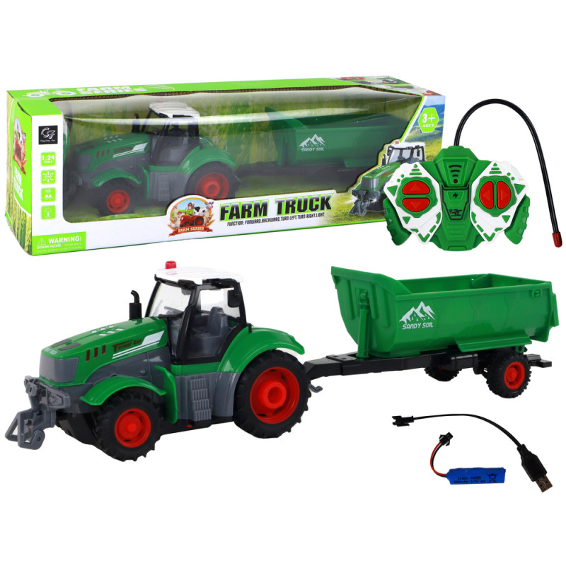R/C traktor pótkocsival 1:24 Zölden világít R/C traktor pótkocsival 1:24 Zölden világít