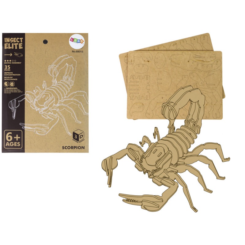 Fából készült 3D Scorpion puzzle oktatási összeállítás 35 darabból
