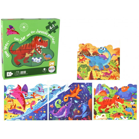 Puzzle Dinosaur World 4 az 1-ben Puzzle dinoszauruszok 4 kép 73 darab.