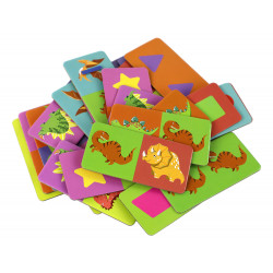 Logikai játék Kétoldalas puzzle Dominó dinoszauruszok 10cm x 5cm 28 db.