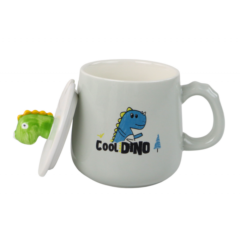 Dinosaur Blue kerámia bögre, fedél, kanál, 350 ml