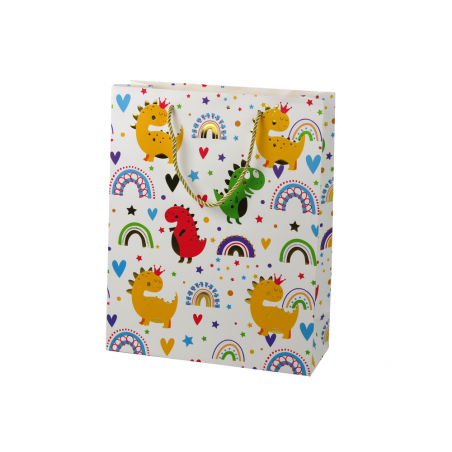 Színes Dinosaurs Rainbow ajándéktáska 32 cm x 26 cm x 10 cm