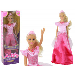Gyermek baba Anlily Princess hosszú szőke hajú tiara rózsaszín ruha