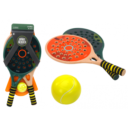 2 db gyermek padel ütő készlet, zöld, bézs, sárga PU golyó
