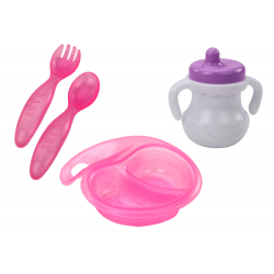 Babababa, rózsaszín ruhák, fejpánt, etetési kellékek