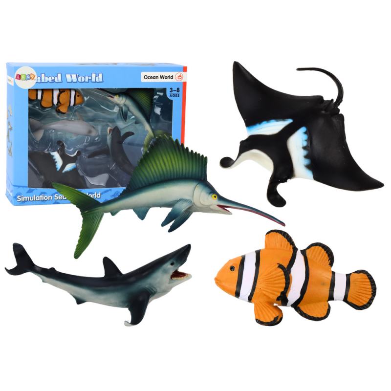 Tengeri Állatfigurák készlet Cápa delfin Stingray 5 db