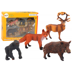 Figurák készlete: erdei állatok, szarvas, vaddisznó, róka, gorilla