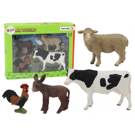 Állítsa be a figurák vidéki állatok farm 4 darab tehén kakas szamár juh