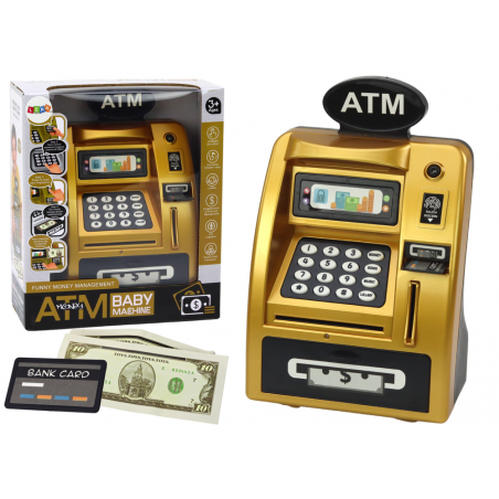 ATM Piggy Bank gyerekeknek, akik megtanulják megtakarítani az aranyat, fekete