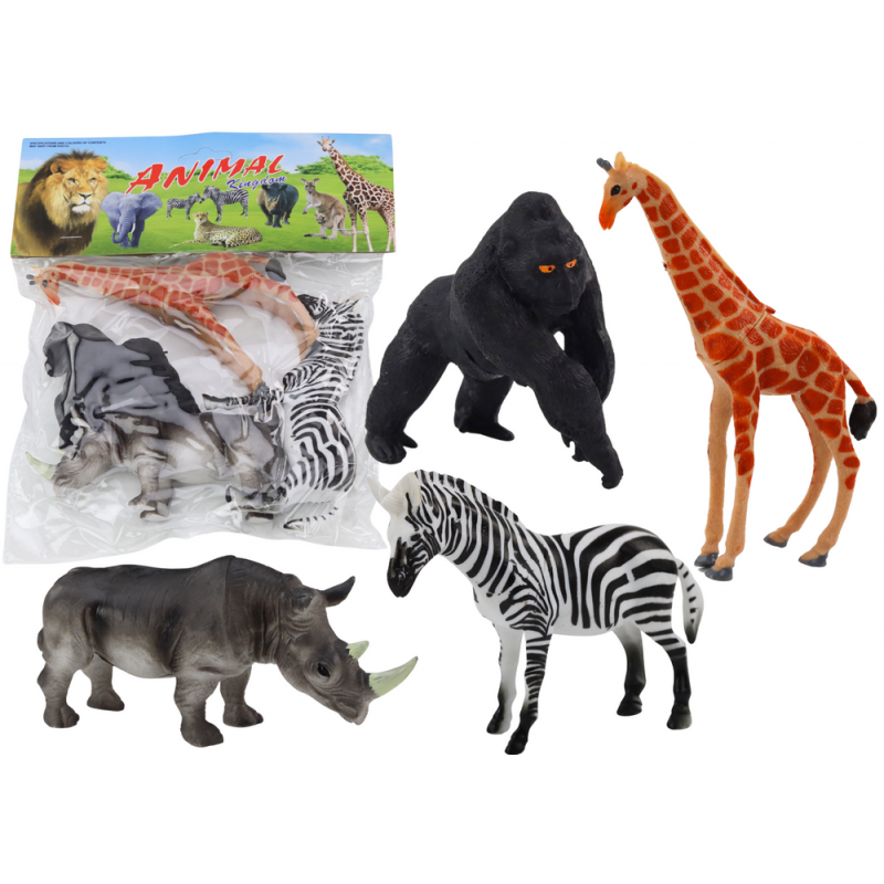 Afrikai állatfigurák készlete, 4 db Zsiráf Gorilla