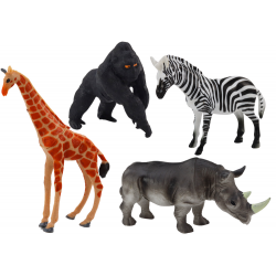 Afrikai állatfigurák készlete, 4 db Zsiráf Gorilla