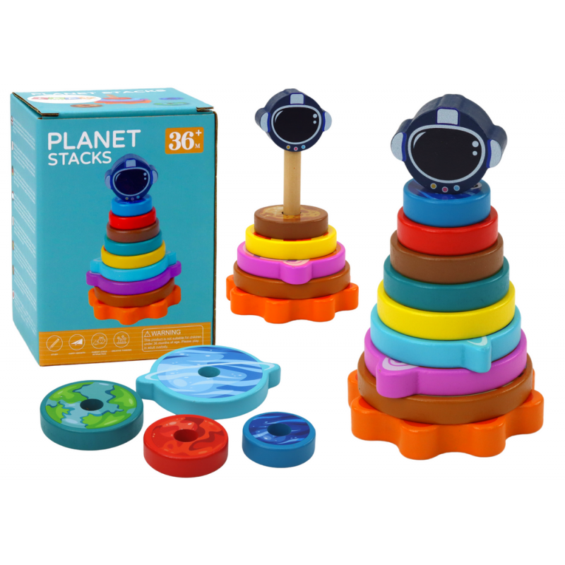 Piramis szortírozó fából készült piramis puzzle bolygók Space 10 db.
