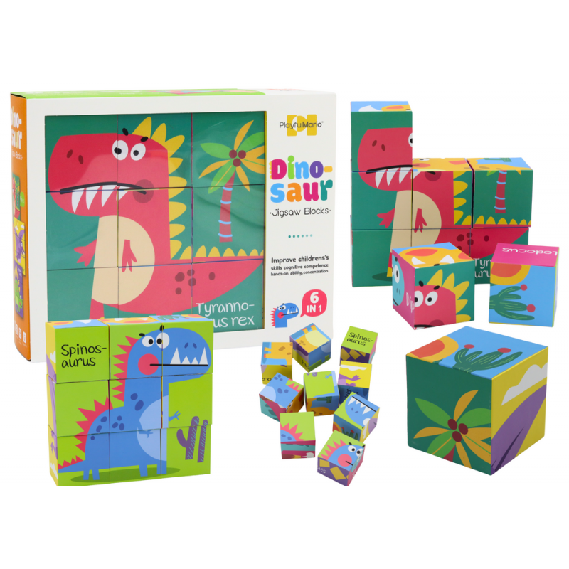 Oktatási puzzle 6 az 1-ben blokkok puzzle kockák 6 kép dinoszauruszok 9 El.