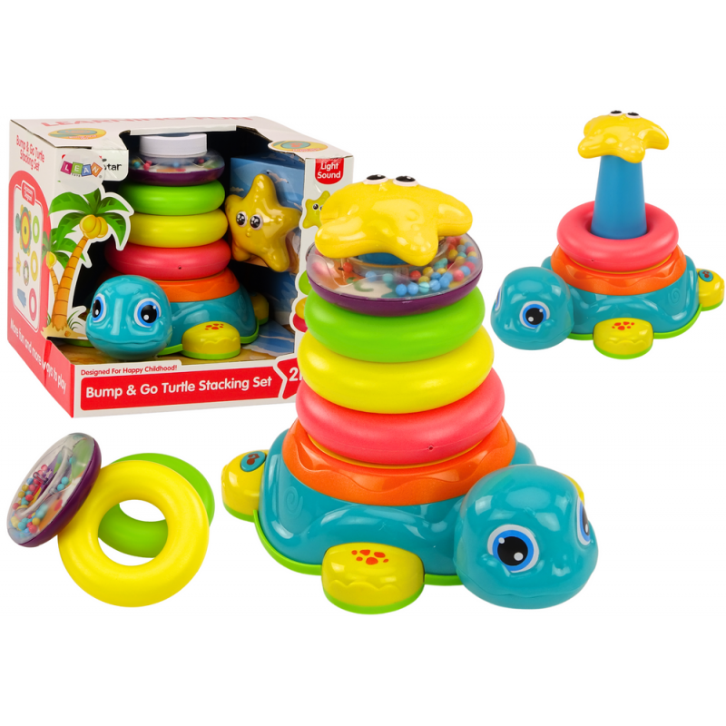 Piramis lovagló teknős 2 az 1-ben Puzzle Kerekek Fények Hangok