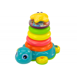 Piramis lovagló teknős 2 az 1-ben Puzzle Kerekek Fények Hangok