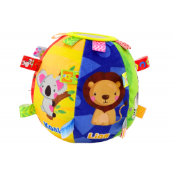 Plüss labda Soft Sensory Educational Animal Csörgő 18cm
